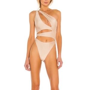 Michael Costello x revolve kailo cut out gold champagne one piece swimsuit S
